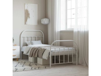 Kovový rám postele s hlavovým a nožním čelem bílý 90 x 190 cm 353694
