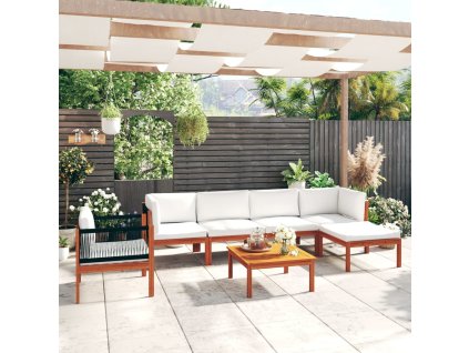 7dílná zahradní sedací souprava s polštáři krémové dřevo akácie a provaz 3057882