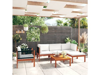 6dílná zahradní sedací souprava s polštáři krémové dřevo akácie a provaz 3057880