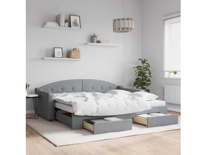 Válenda s přistýlkou a zásuvkami světle šedá 90 x 200 cm textil 3197566