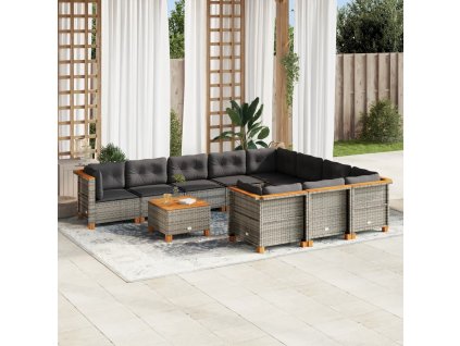 11dílná zahradní sedací souprava s poduškami šedá polyratan 3262038