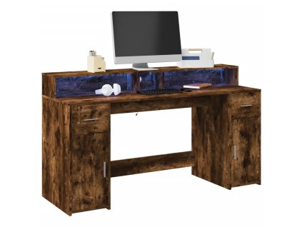 Psací stůl s LED kouřový dub 160 x 55 x 91 cm kompozitní dřevo 3309433