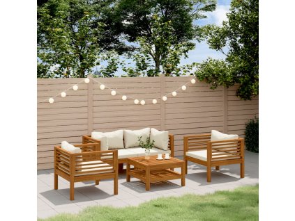 5dílná zahradní sedací souprava krémové podušky masivní akácie 3086934