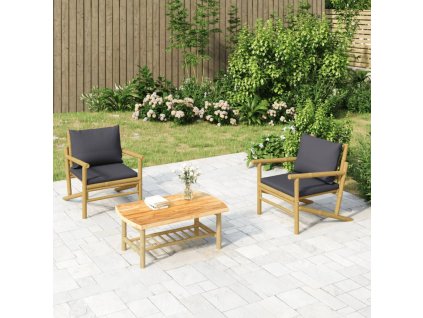3dílná zahradní sedací souprava s tmavě šedými poduškami bambus 3156478