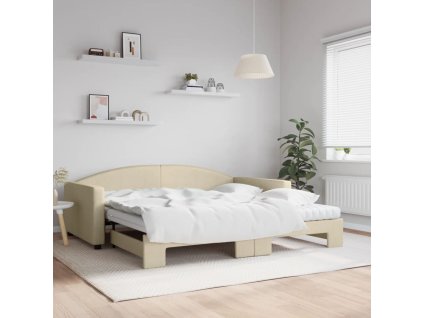Válenda s přistýlkou a matracemi krémová 100 x 200 cm textil 3197215