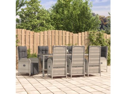 9dílný zahradní jídelní set s poduškami šedý polyratan 3185037