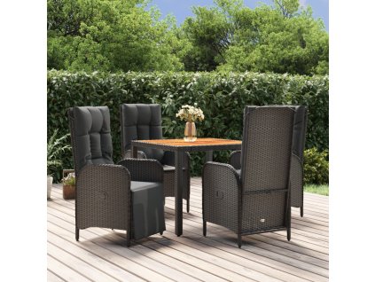 5dílný zahradní jídelní set s poduškami černý polyratan 3185080