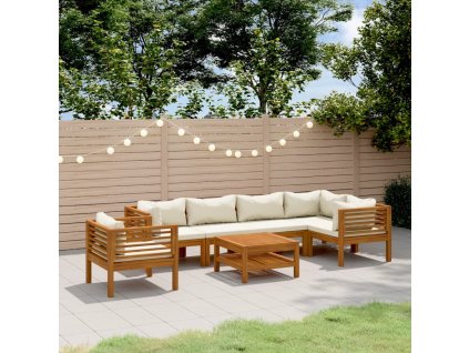 7dílná zahradní sedací souprava krémové podušky masivní akácie 3086954