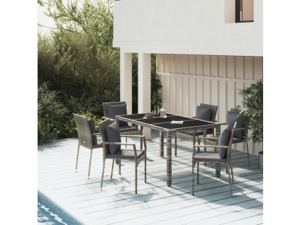 7dílný zahradní jídelní set s poduškami šedý polyratan 3157960