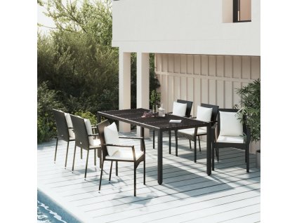 7dílný zahradní jídelní set s poduškami černý polyratan 3157955
