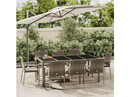 9dílný zahradní jídelní set s poduškami šedý polyratan 3184986