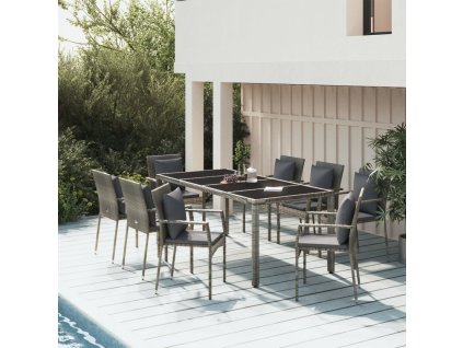 9dílný zahradní jídelní set s poduškami šedý polyratan 3157962