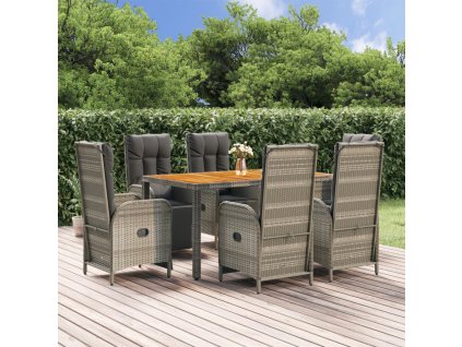 7dílný zahradní jídelní set s poduškami šedý polyratan 3185047