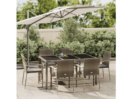 7dílný zahradní jídelní set s poduškami šedý polyratan 3184984