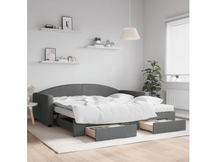 Válenda s přistýlkou a zásuvkami tmavě šedá 100 x 200 cm textil 3197248