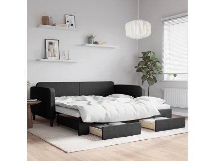 Válenda s přistýlkou a zásuvkami černá 100 x 200 cm textil 3196859