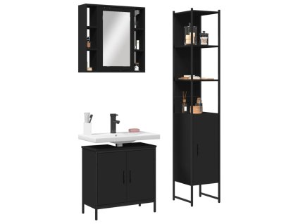 3dílný set koupelnových skříněk černý kompozitní dřevo 3214740
