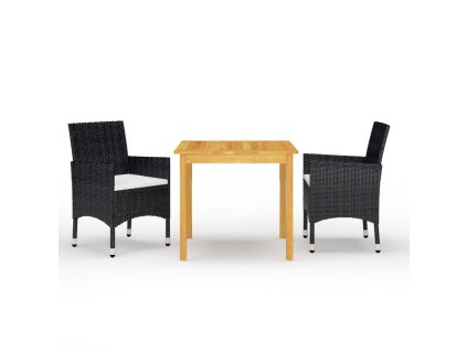 3dílný zahradní jídelní set s poduškami černý 3095860