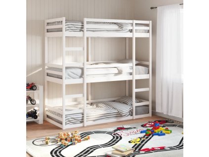 Třípatrová postel bílá 90 x 200 cm masivní borové dřevo 3284255