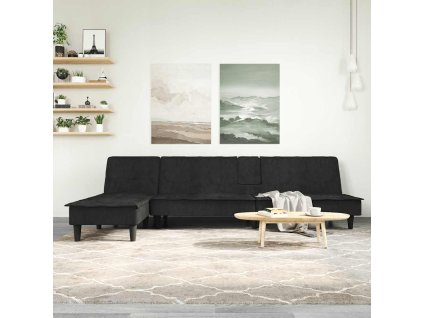 Rozkládací pohovka ve tvaru L černá 255 x 140 x 70 cm samet 3157263