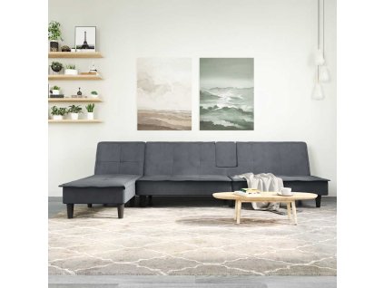 Rozkládací pohovka ve tvaru L tmavě šedá 255x140x70 cm samet 3157261