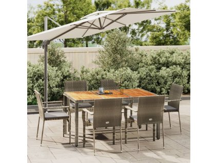 7dílný zahradní jídelní set s poduškami šedý polyratan 3184996