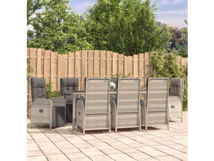 9dílný zahradní jídelní set s poduškami šedý polyratan 3185034