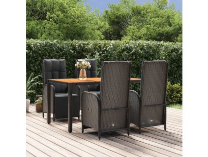 5dílný zahradní jídelní set s poduškami černý polyratan 3185076