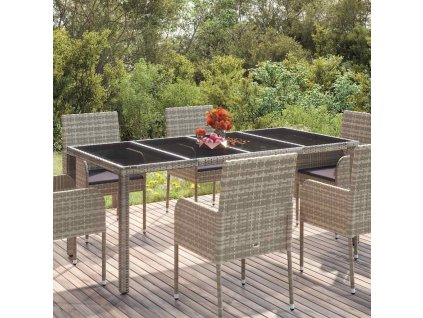 Zahradní stůl se skleněnou deskou šedý 190x90x75 cm polyratan 319904