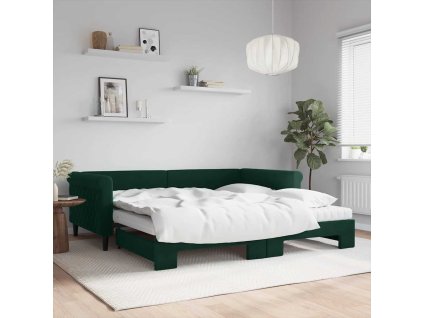 Válenda s přistýlkou a matracemi tmavě zelená 100x200 cm samet 3197804