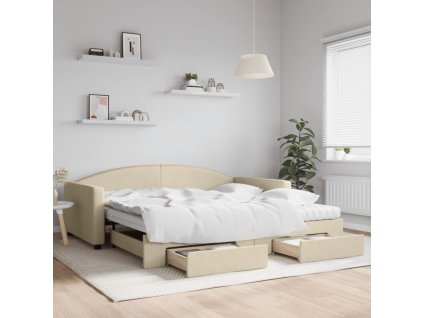 Válenda s přistýlkou a zásuvkami krémová 100 x 200 cm textil 3197251