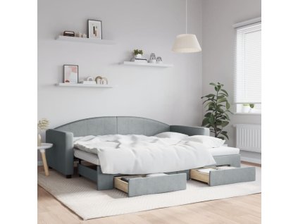 Válenda s přistýlkou a zásuvkami světle šedá 90 x 200 cm textil 3197224
