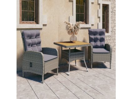 3dílný zahradní jídelní set polyratan a akáciové dřevo šedý 3058523