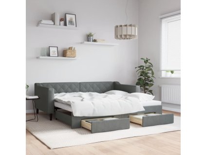Válenda s přistýlkou a zásuvkami tmavě šedá 90 x 190 cm textil 3197473
