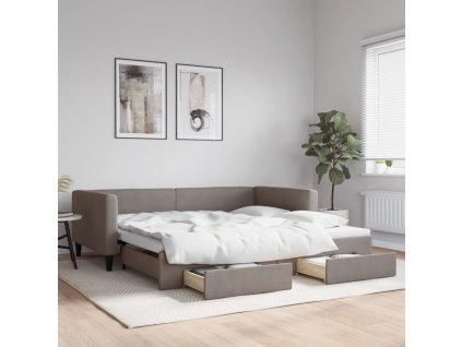 Válenda s přistýlkou a zásuvkami taupe 100 x 200 cm textil 3196622