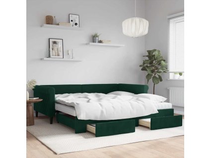 Válenda s přistýlkou a zásuvkami tmavě zelená 100x200 cm samet 3197852