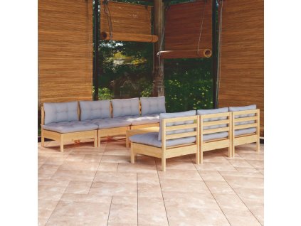 8dílná zahradní sedací souprava s šedými poduškami borovice 3096135