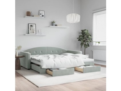 Válenda s přistýlkou a zásuvkami světle šedá 90 x 190 cm samet 3197362
