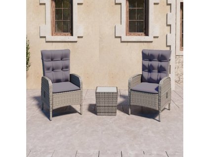 3dílný zahradní bistro set polyratan a sklo šedý 3058534