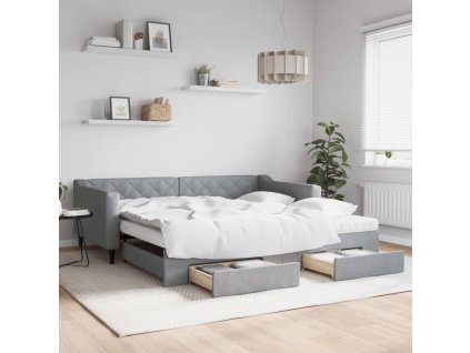 Válenda s přistýlkou a zásuvkami světle šedá 100x200 cm textil 3197485