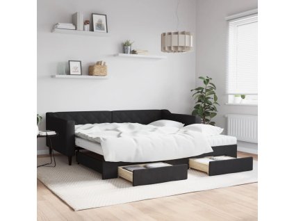 Válenda s přistýlkou a zásuvkami černá 100 x 200 cm textil 3197487