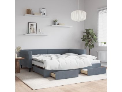 Válenda s přistýlkou a zásuvkami tmavě šedá 100 x 200 cm samet 3197851