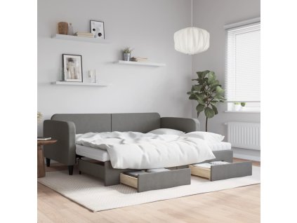 Válenda s přistýlkou a zásuvkami tmavě šedá 90 x 190 cm textil 3196881