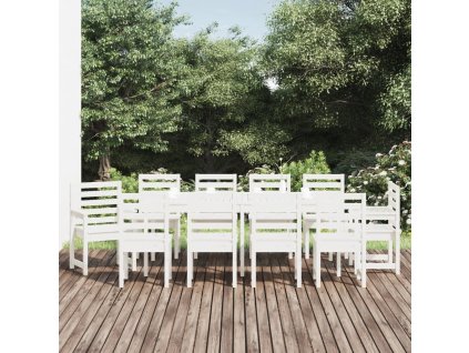 11dílný zahradní jídelní set bílý masivní borové dřevo 3154720