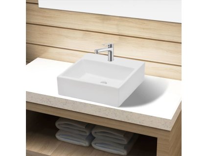 Keramické umyvadlo s otvorem na baterii bílé čtvercové 141940