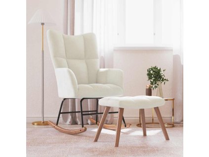 Houpací křeslo se stoličkou krémově bílé samet 328159