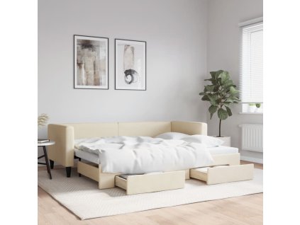 Válenda s přistýlkou a zásuvkami krémová 80 x 200 cm textil 3196613