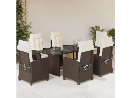 7dílný zahradní jídelní set s poduškami hnědý polyratan 3212922