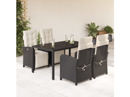 5dílný zahradní jídelní set s poduškami černý polyratan 3212452