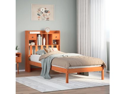 Postel s knihovnou bez matrace hnědá 100x200 cm masiv borovice 3321642